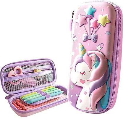 JELLIFY 3D Case Stationery , Cosmetic Zip Pouch Bag For Girls Unicorn Art EVA Pencil Boxes  (Set of 1, Pink)