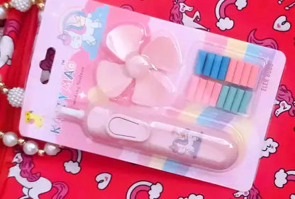 FATFISH Unicorn Electric Eraser with Fan and eraser for Kids