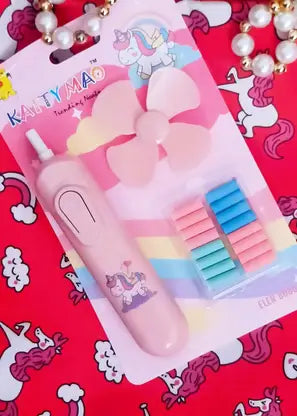 FATFISH Unicorn Electric Eraser with Fan and eraser for Kids